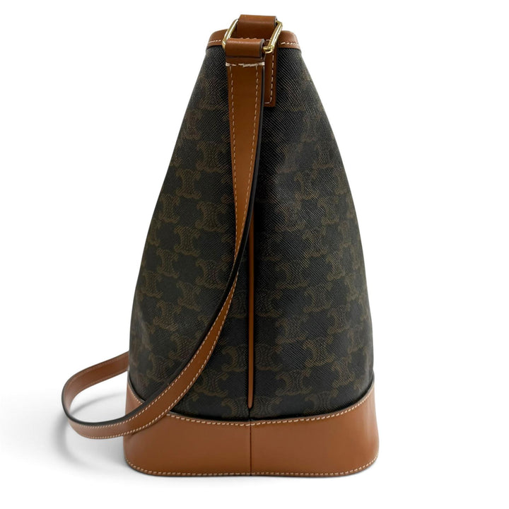 Great CELINE Shoulder Bag Triomphe Medium Bucket Leather leather Women 19113