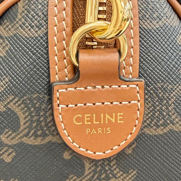 Pristine CELINE Shoulder Bag Small Boston 2-Way Handbag Brown Triomphe 11377