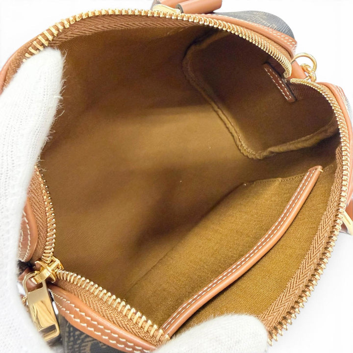 Pristine CELINE Shoulder Bag Small Boston 2-Way Handbag Brown Triomphe 11377