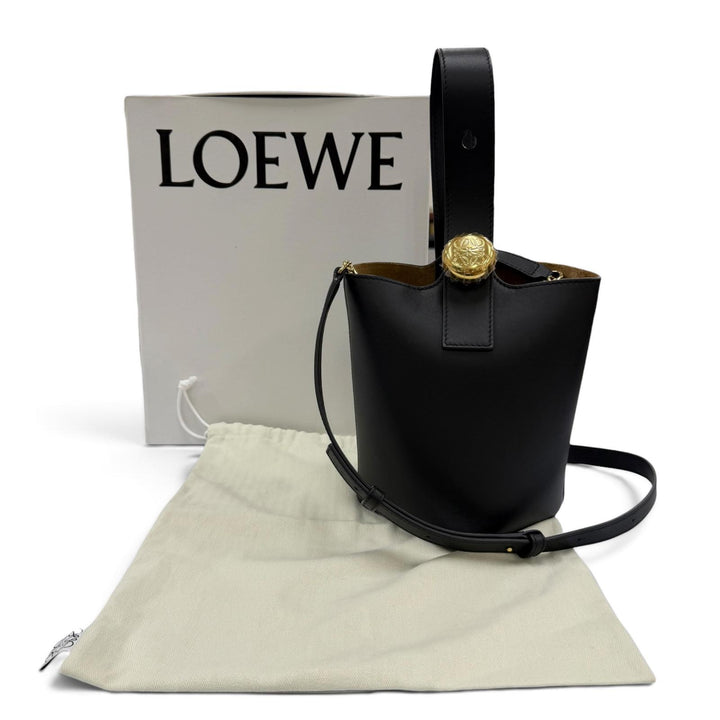 Great LOEWE Handbag Pebble Bucket Bag Mini 2WAYShoulder Bag black leather