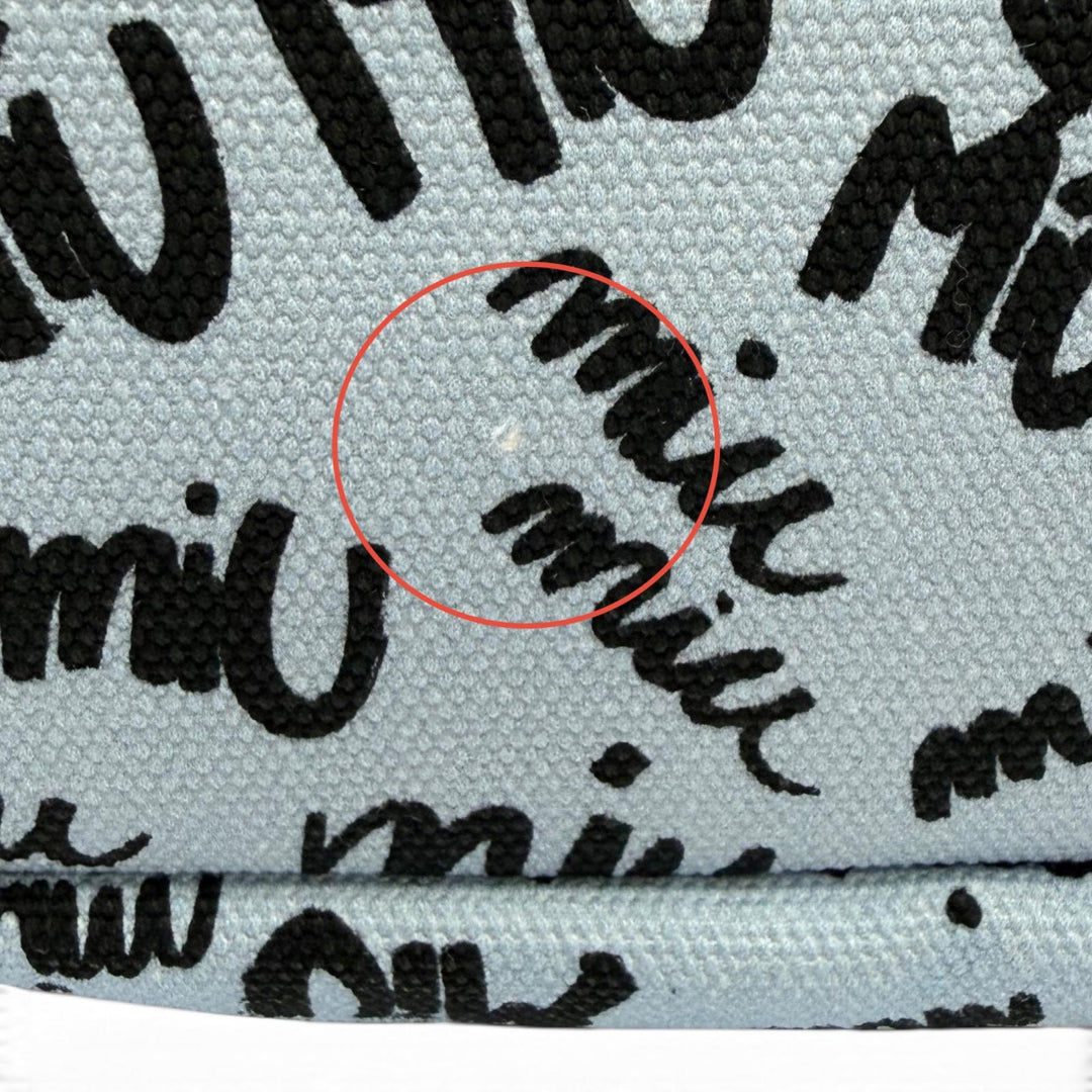 Great MIUMIU Logo print bird motif drawstring bag Light blue cotton 5RM008