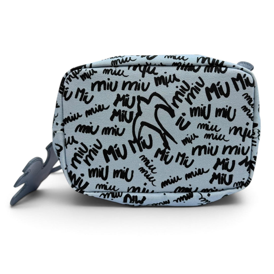 Great MIUMIU Logo print bird motif drawstring bag Light blue cotton 5RM008