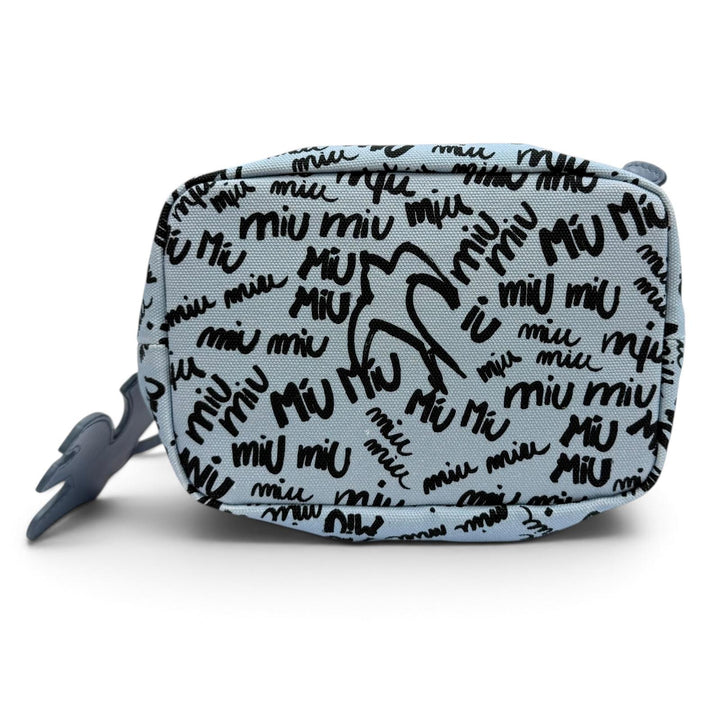 Great MIUMIU Logo print bird motif drawstring bag Light blue cotton 5RM008