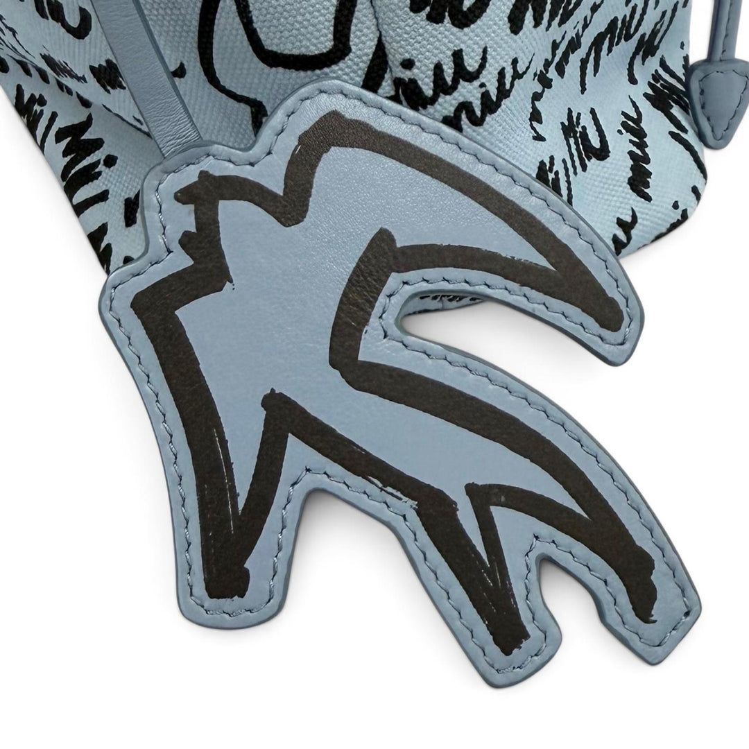Great MIUMIU Logo print bird motif drawstring bag Light blue cotton 5RM008