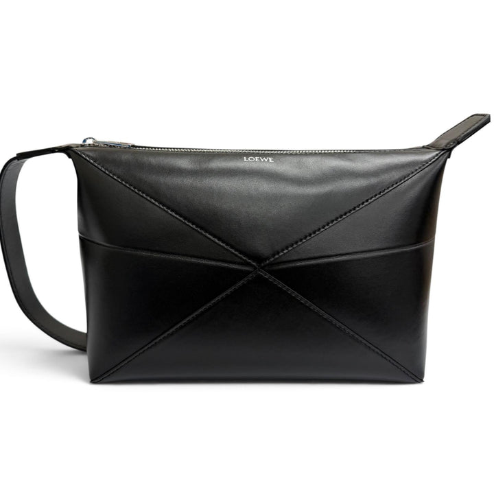 Excellent LOEWE Clutch bag PUZZLE FOLD Wash bag black shiny napa calf