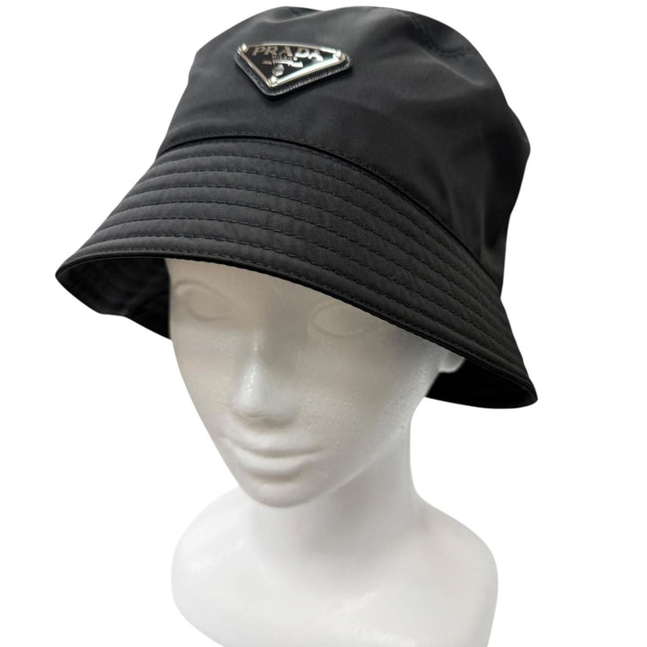 Excellent PRADA hat Re-Nylon Triangle Logo Bucket black