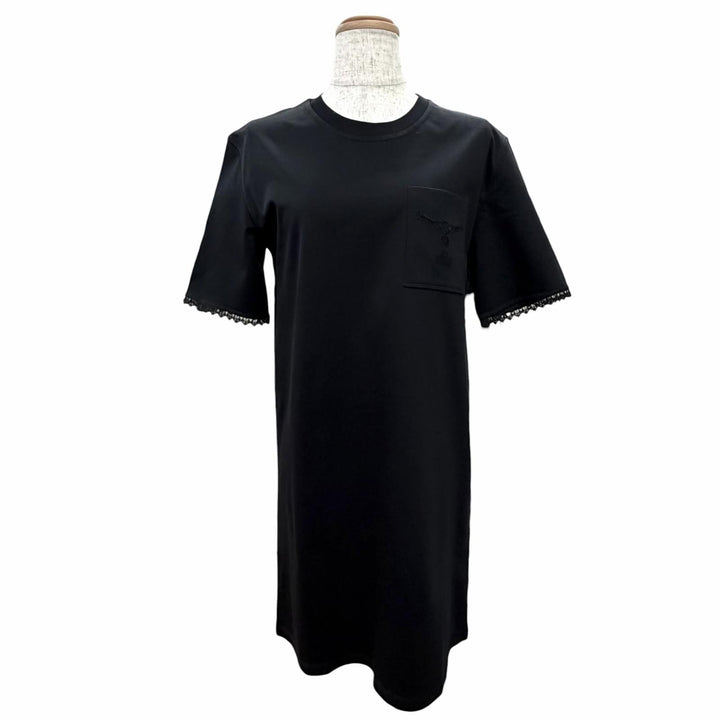 Excellent HERMES one piece Embroidered pocket flared dress PALEFROI 34 5H4505DC