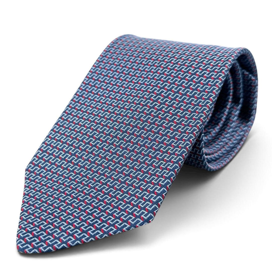 Excellent HERMES tie Geometric H pattern blue silk mens 65922ST