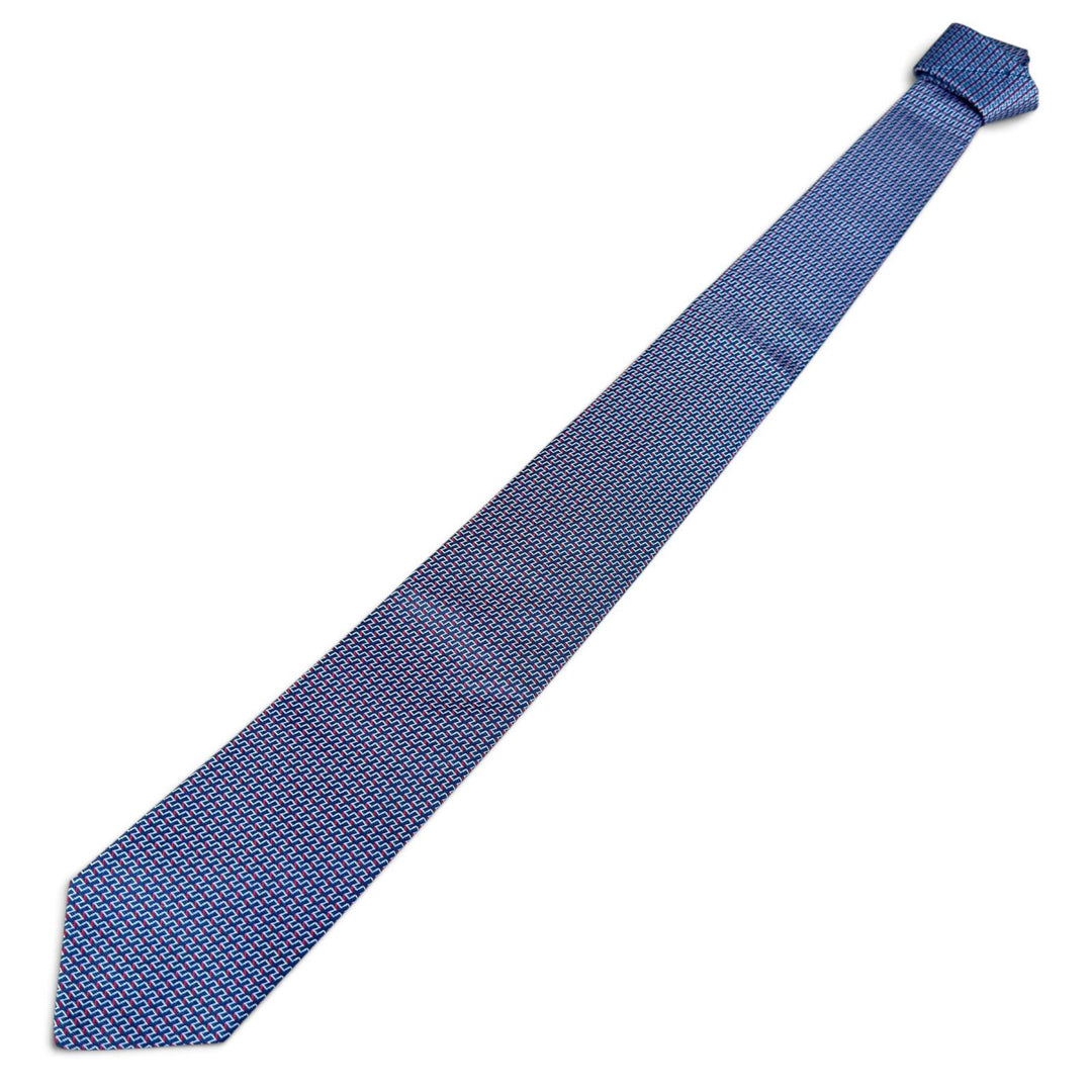 Excellent HERMES tie Geometric H pattern blue silk mens 65922ST