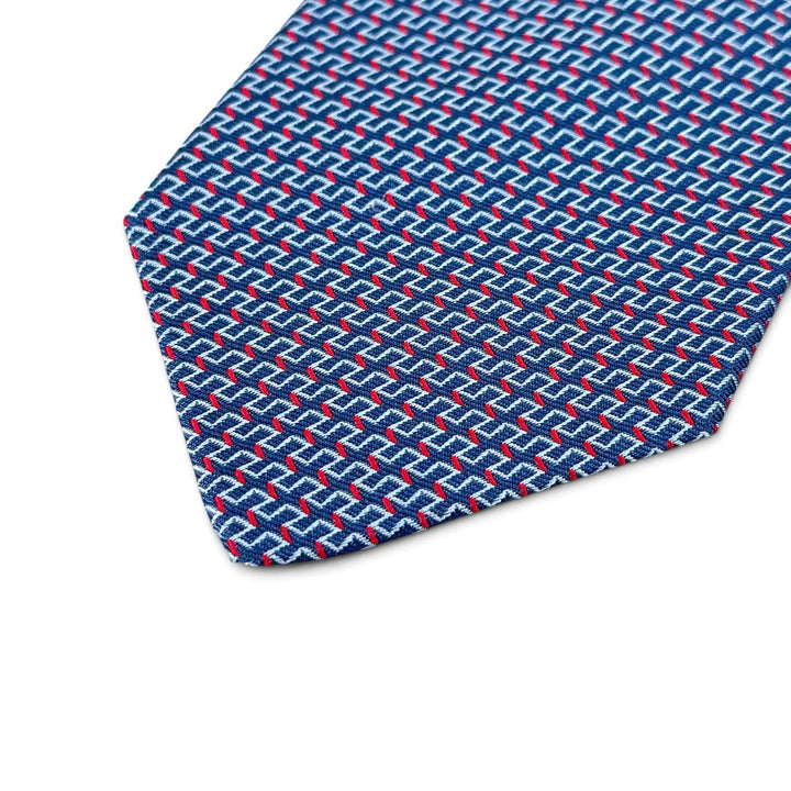 Excellent HERMES tie Geometric H pattern blue silk mens 65922ST