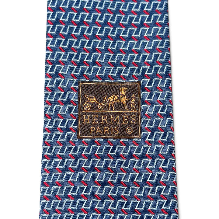 Excellent HERMES tie Geometric H pattern blue silk mens 65922ST