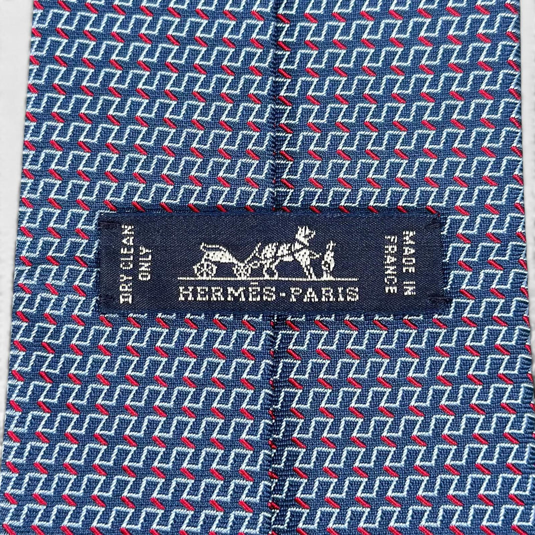 Excellent HERMES tie Geometric H pattern blue silk mens 65922ST