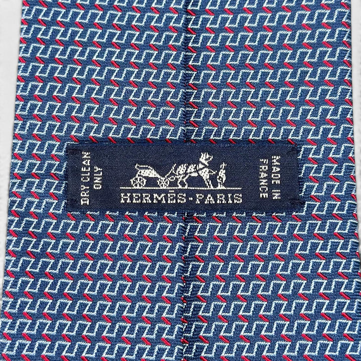 Excellent HERMES tie Geometric H pattern blue silk mens 65922ST