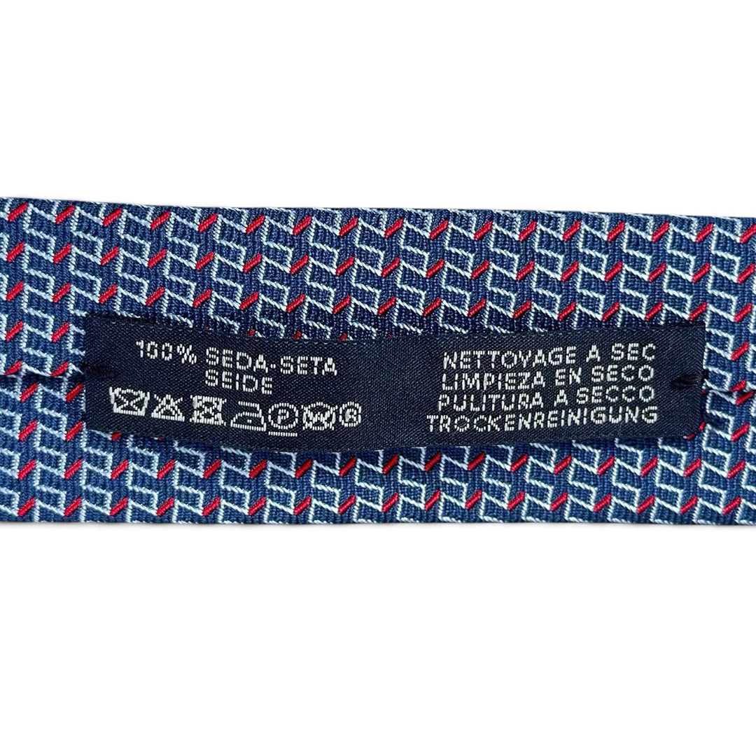 Excellent HERMES tie Geometric H pattern blue silk mens 65922ST