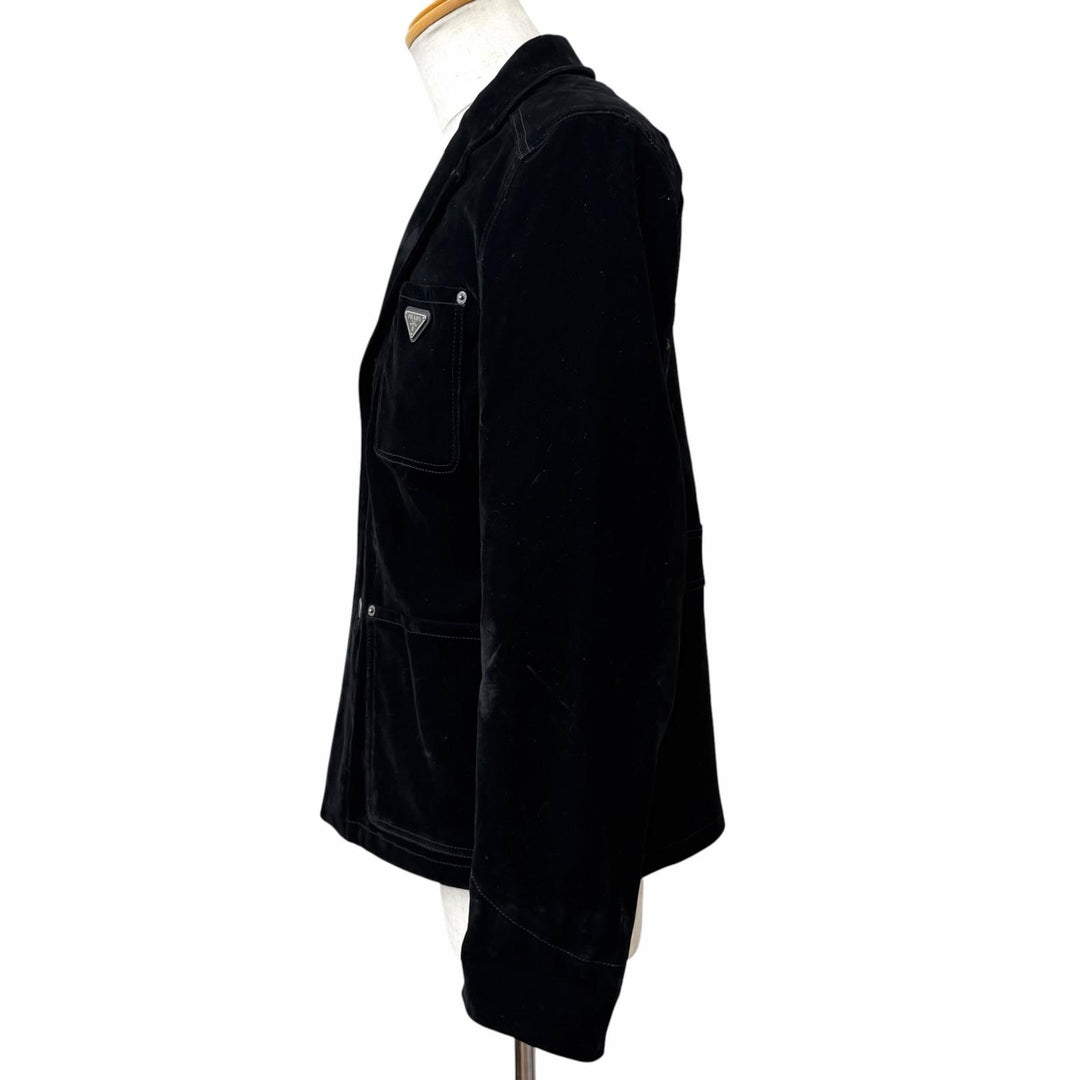 Great PRADA Jacket Triangle logo, triangular plate, velvet black cotton mens 46