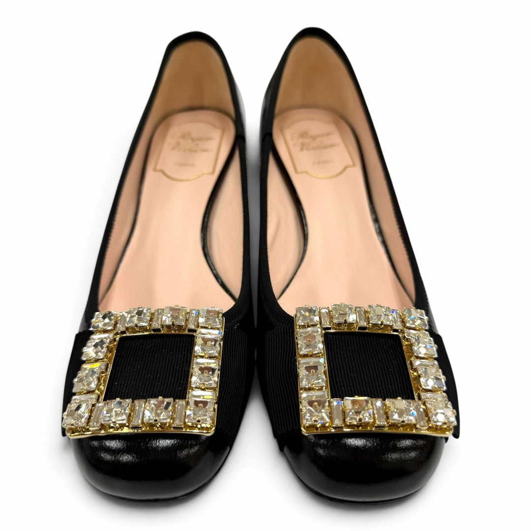 Excellent ROGER VIVIER pumps Tres Vivier Strass buckle leather black 36.5