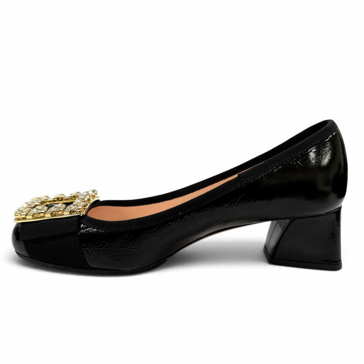 Excellent ROGER VIVIER pumps Tres Vivier Strass buckle leather black 36.5