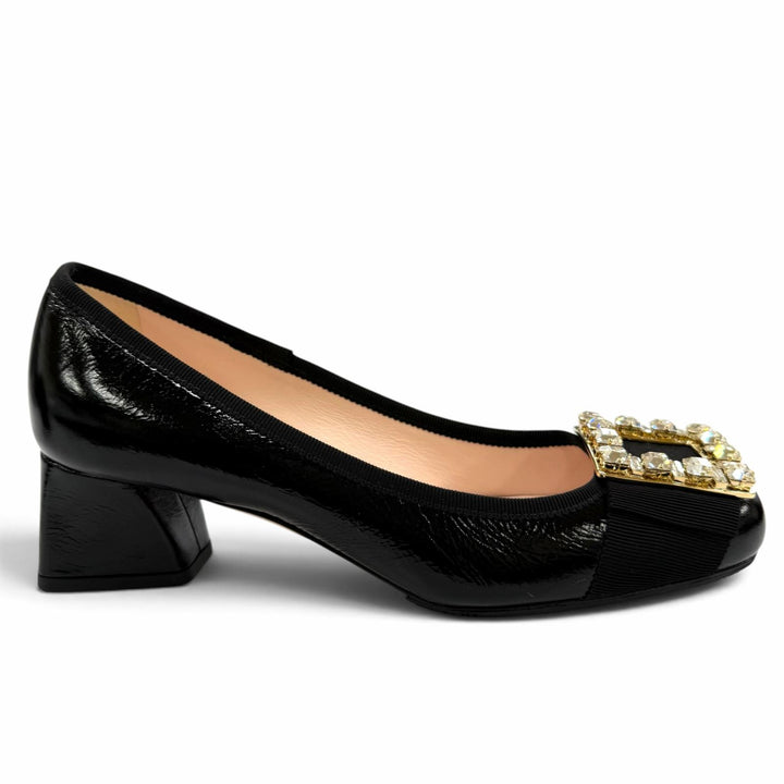 Excellent ROGER VIVIER pumps Tres Vivier Strass buckle leather black 36.5