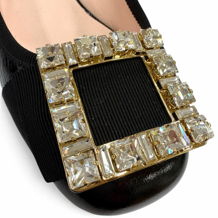 Excellent ROGER VIVIER pumps Tres Vivier Strass buckle leather black 36.5