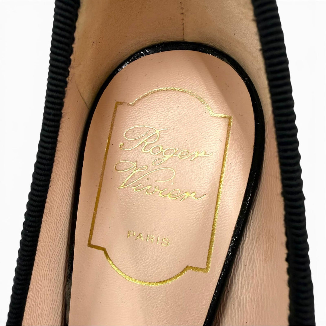 Excellent ROGER VIVIER pumps Tres Vivier Strass buckle leather black 36.5
