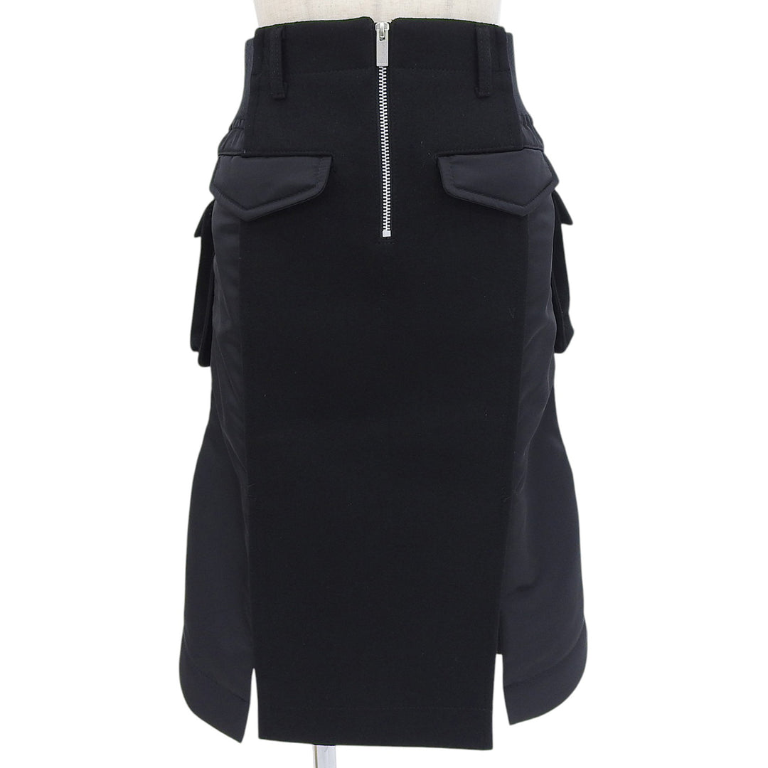 Excellent Sacai skirt Wool nylon panel black wool Women 0 24-07332