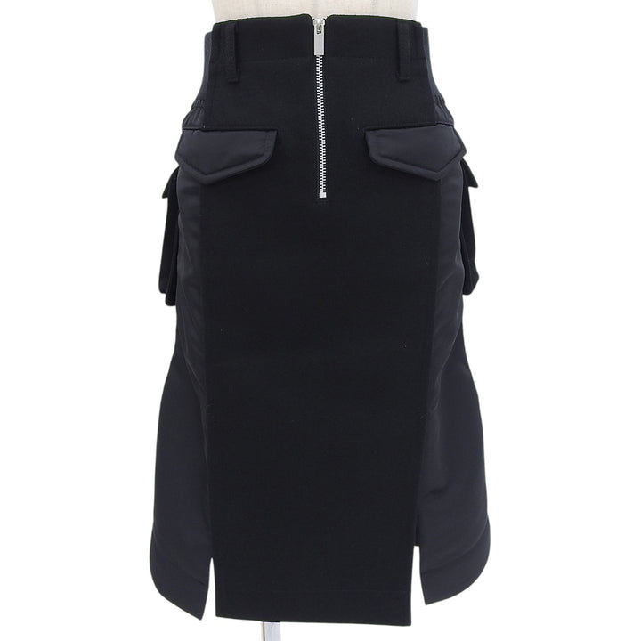 Excellent Sacai skirt Wool nylon panel black wool Women 0 24-07332