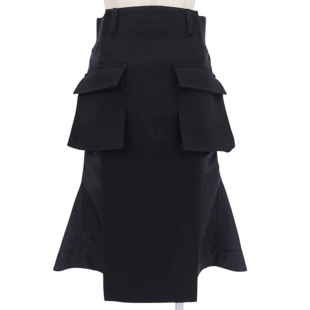Excellent Sacai skirt Wool nylon panel black wool Women 0 24-07332