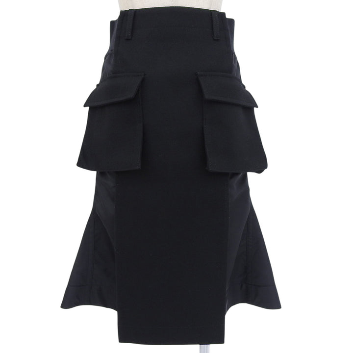 Excellent Sacai skirt Wool nylon panel black wool Women 0 24-07332
