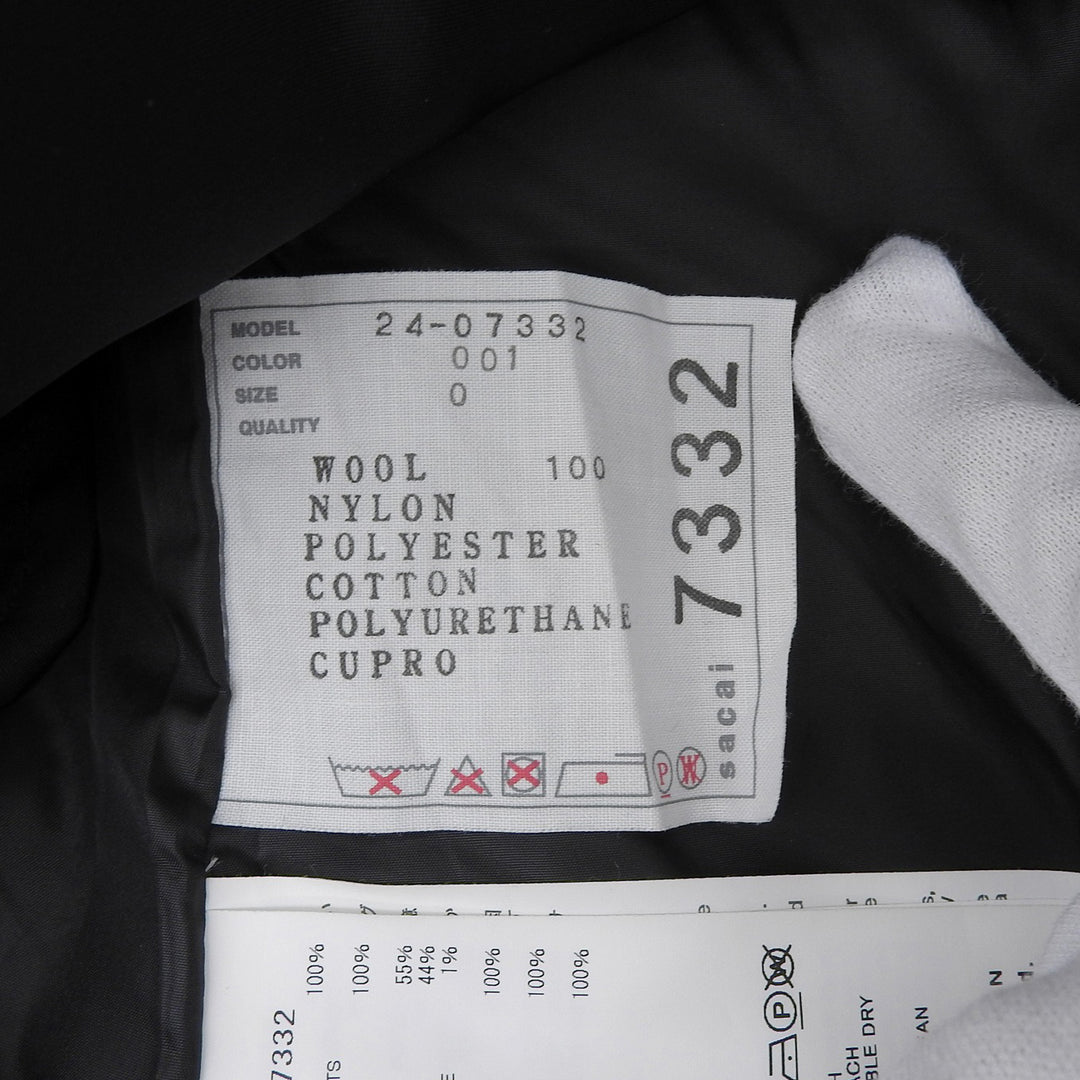 Excellent Sacai skirt Wool nylon panel black wool Women 0 24-07332