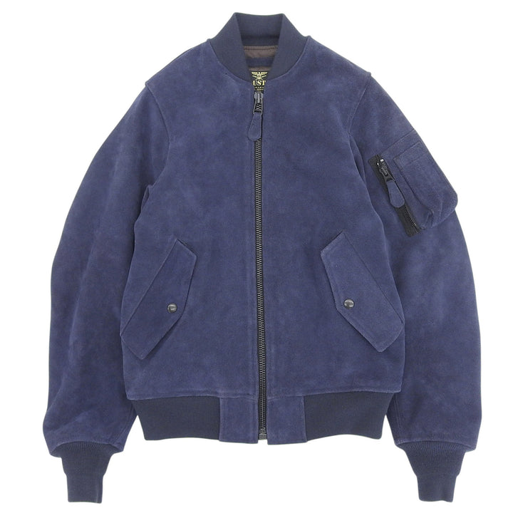 Very Good HOUSTON Jacket Single-zip cow sude MA-1 jacket Navy Cowhide S 8211