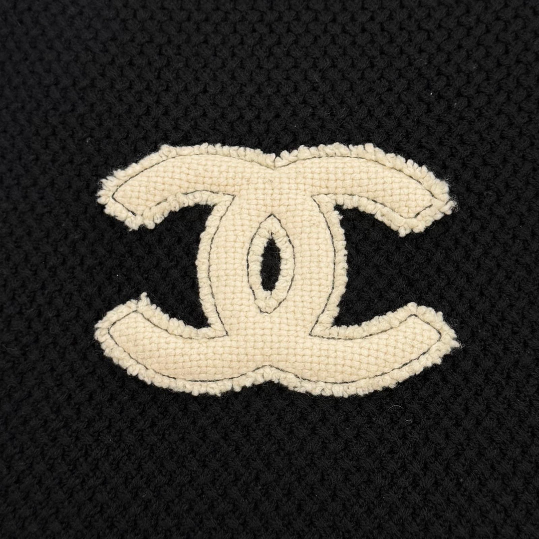 Great CHANEL Scarf COCO Mark knit black cashmere Women 18B