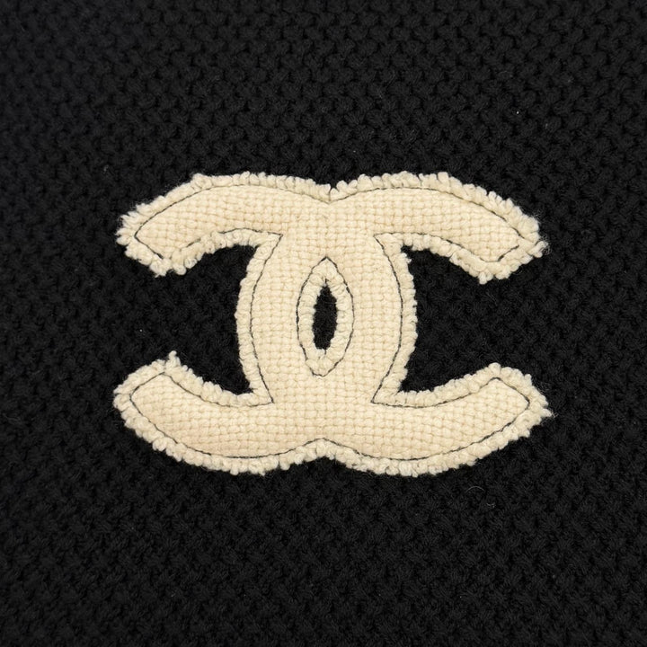 Great CHANEL Scarf COCO Mark knit black cashmere Women 18B