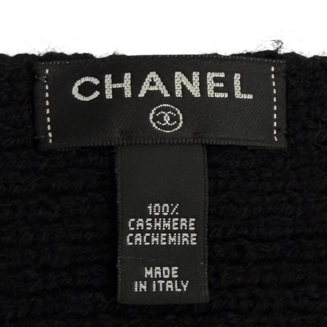 Great CHANEL Scarf COCO Mark knit black cashmere Women 18B