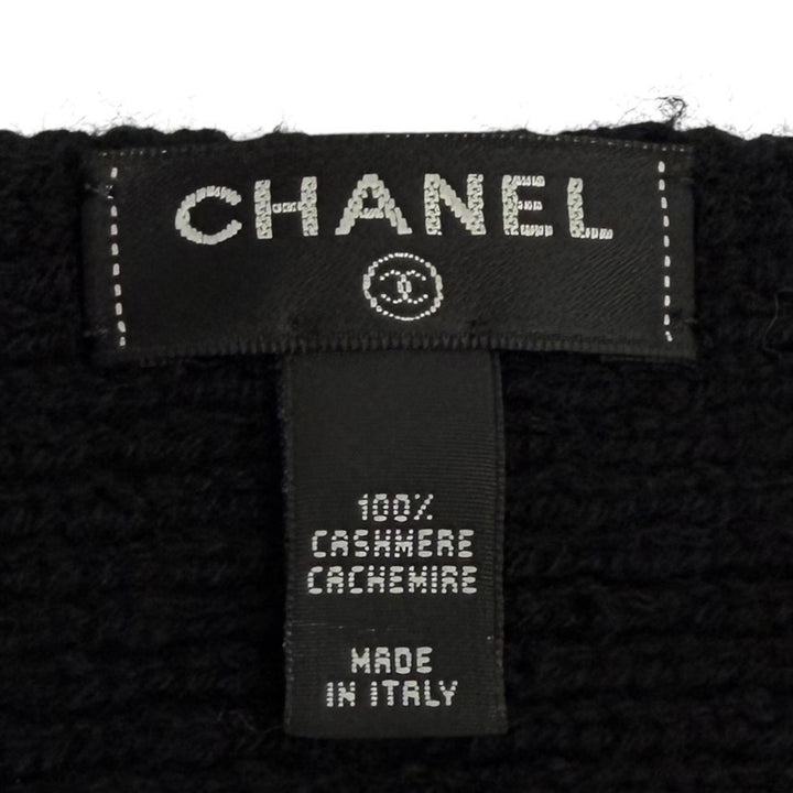 Great CHANEL Scarf COCO Mark knit black cashmere Women 18B