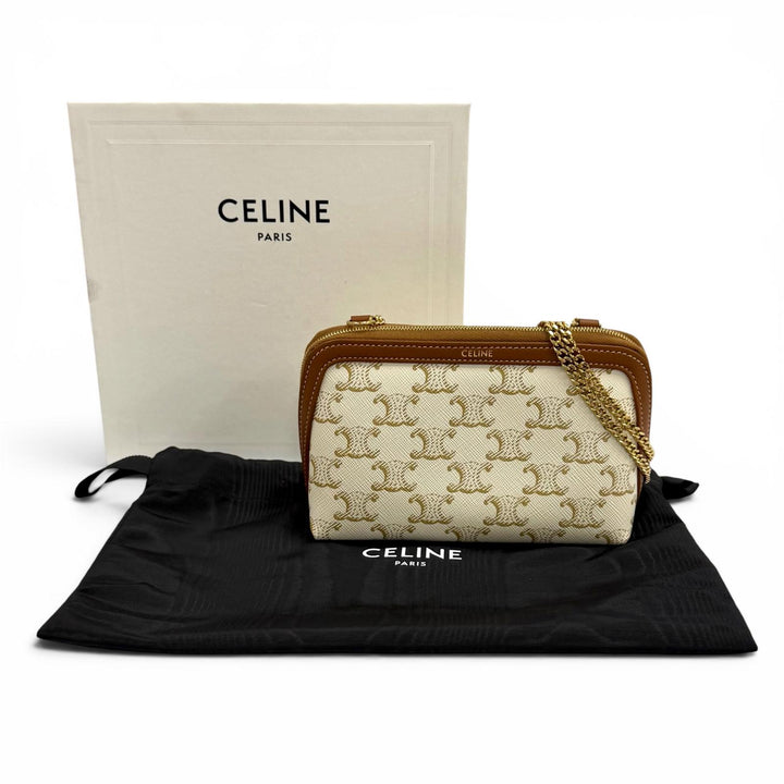 Excellent CELINE Shoulder Bag Logo Chain Clutch Bag Triomphe canvas 10E382CBX