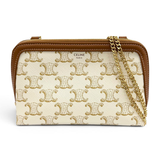 Excellent CELINE Shoulder Bag Logo Chain Clutch Bag Triomphe canvas 10E382CBX