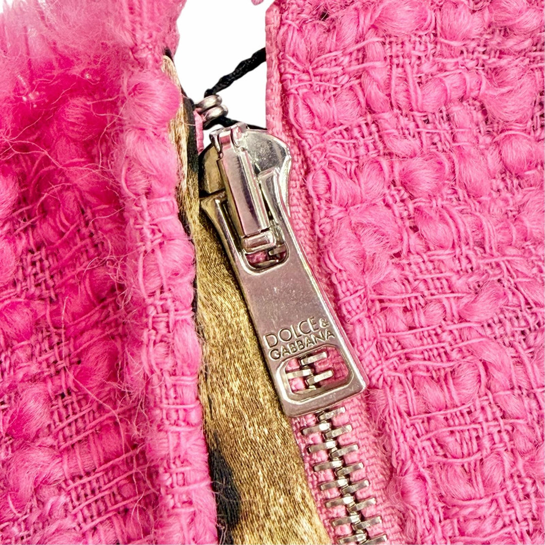 Excellent DOLCE&GABBANA one piece leopard print lining, short-sleeved pink 42