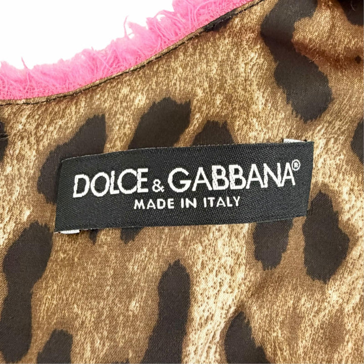 Excellent DOLCE&GABBANA one piece leopard print lining, short-sleeved pink 42