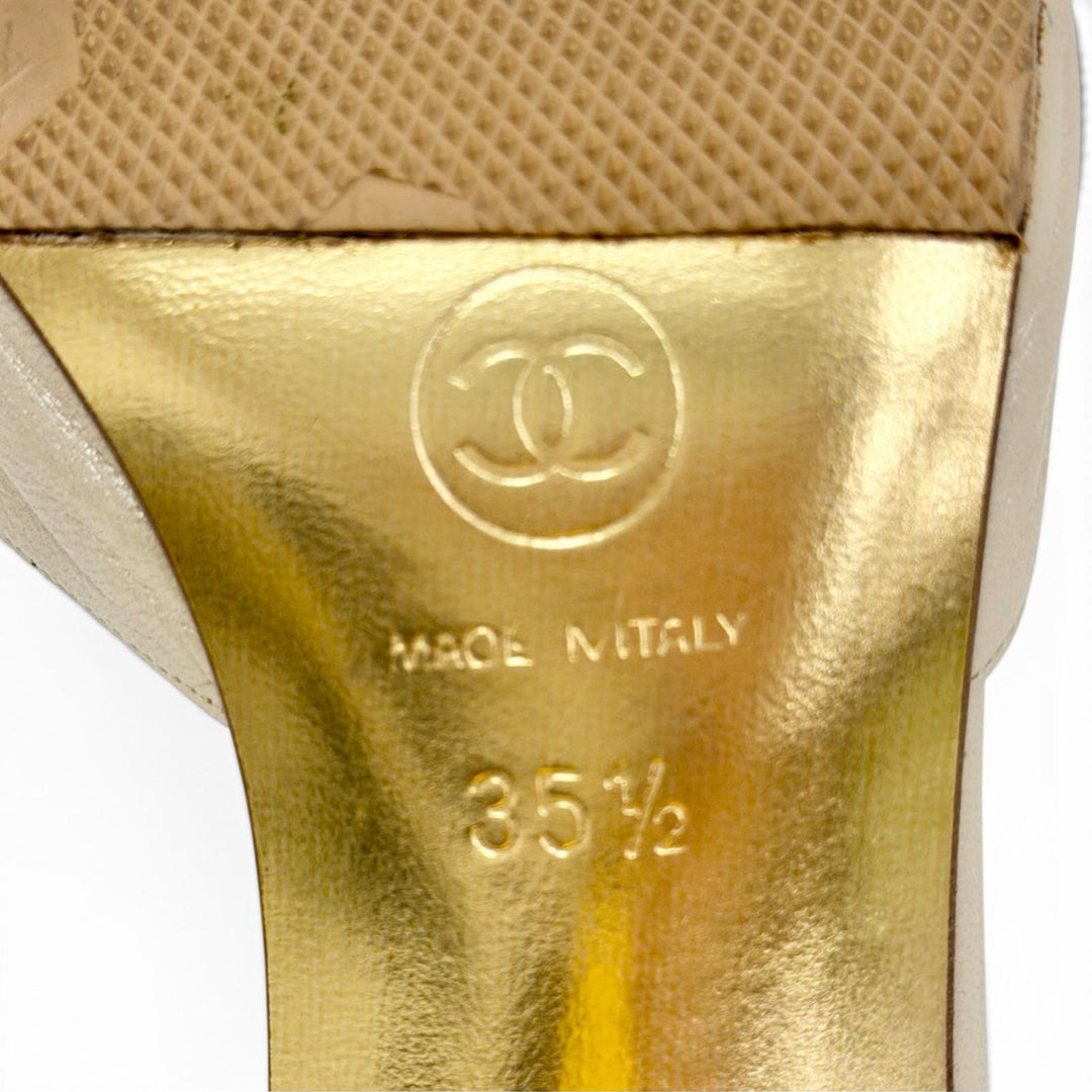 Great CHANEL Sandals COCO Mark Logo Eco Pearl Ankle Strap Open Toe Shoes 35.5