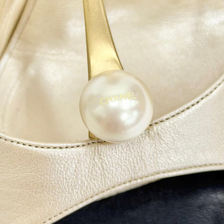 Great CHANEL Sandals COCO Mark Logo Eco Pearl Ankle Strap Open Toe Shoes 35.5