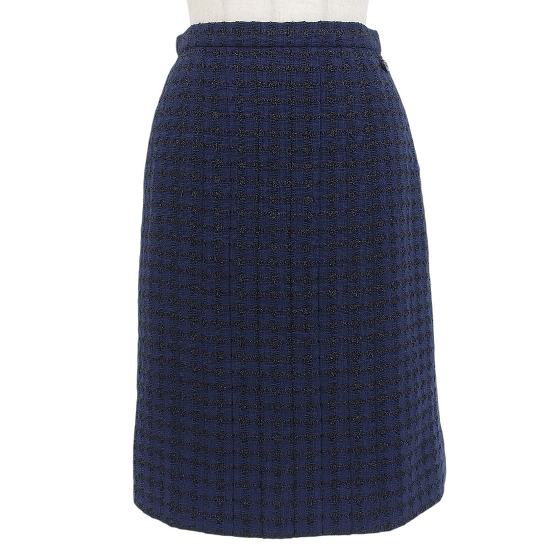 Excellent CHANEL skirt COCO Mark Tweed Navy cotton Women 38 P53380