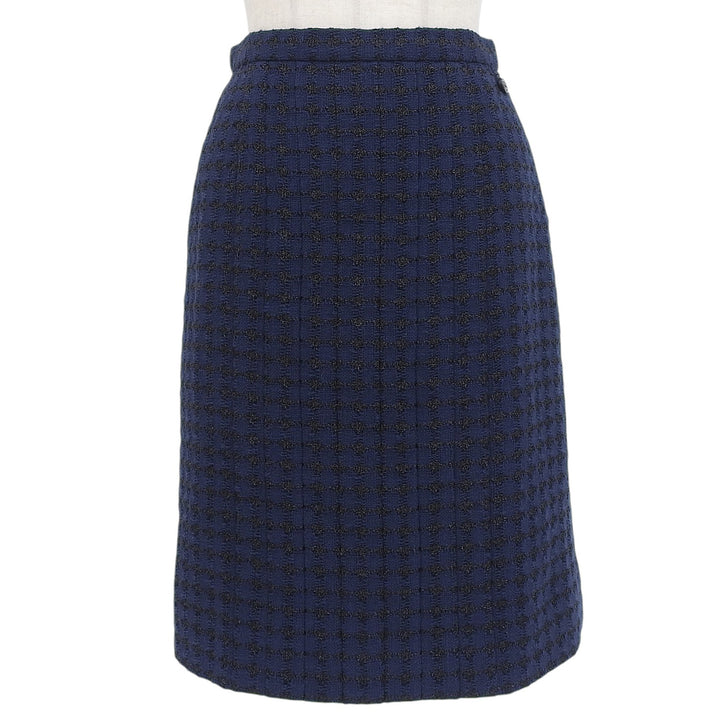 Excellent CHANEL skirt COCO Mark Tweed Navy cotton Women 38 P53380
