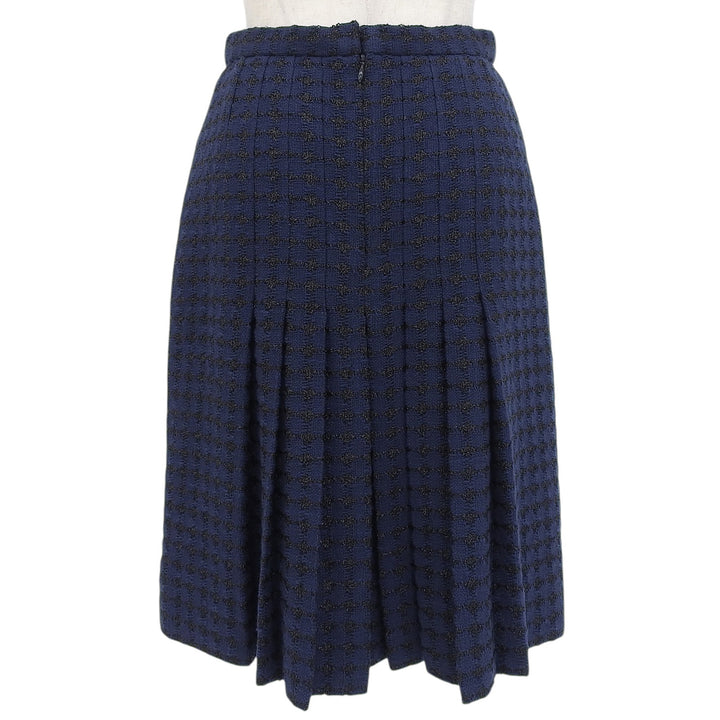 Excellent CHANEL skirt COCO Mark Tweed Navy cotton Women 38 P53380