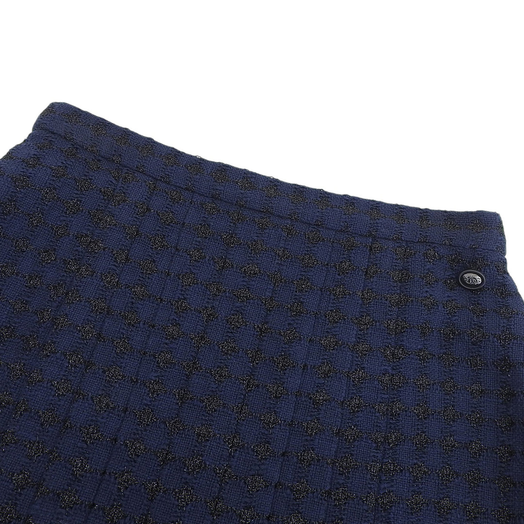 Excellent CHANEL skirt COCO Mark Tweed Navy cotton Women 38 P53380