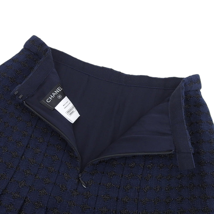 Excellent CHANEL skirt COCO Mark Tweed Navy cotton Women 38 P53380