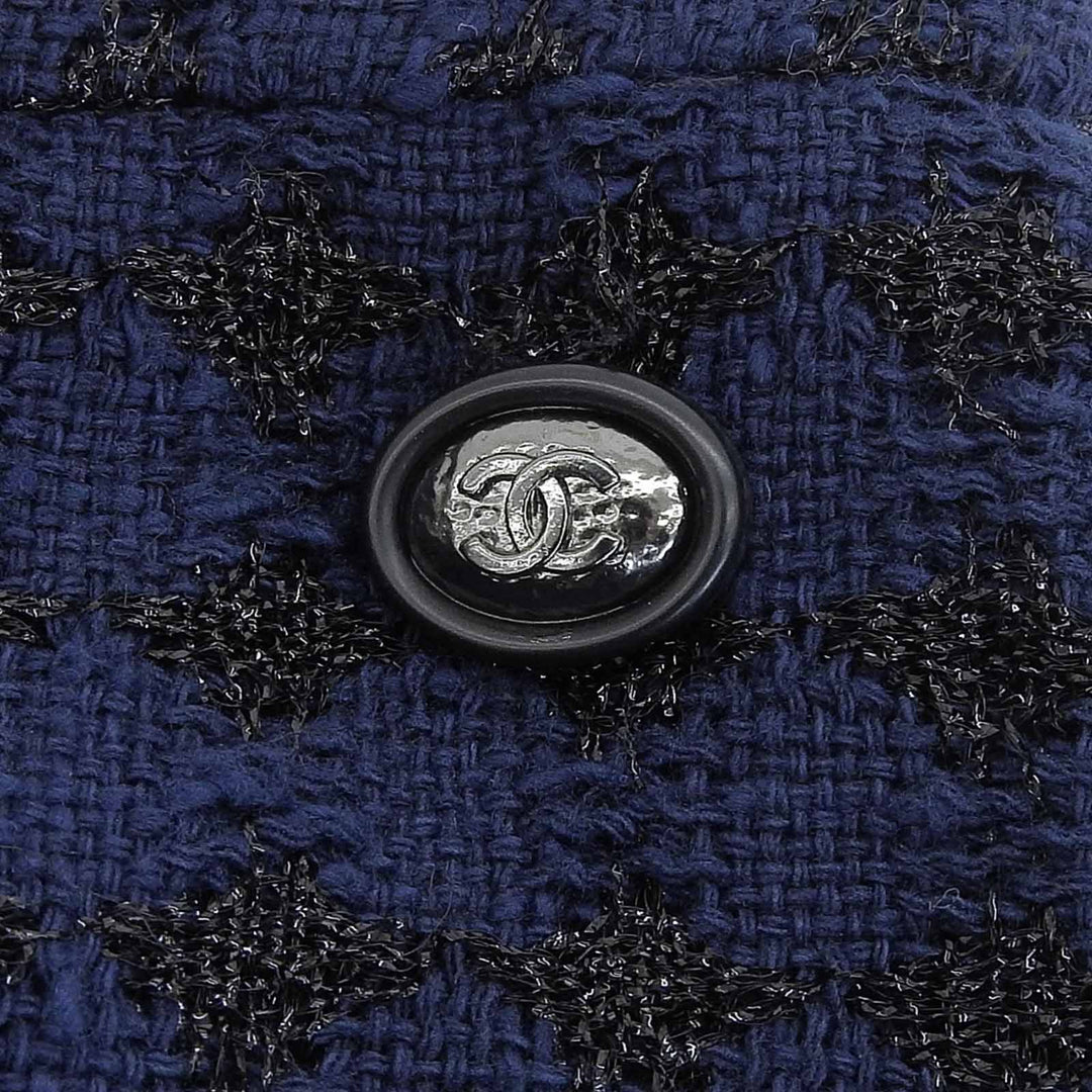 Excellent CHANEL skirt COCO Mark Tweed Navy cotton Women 38 P53380