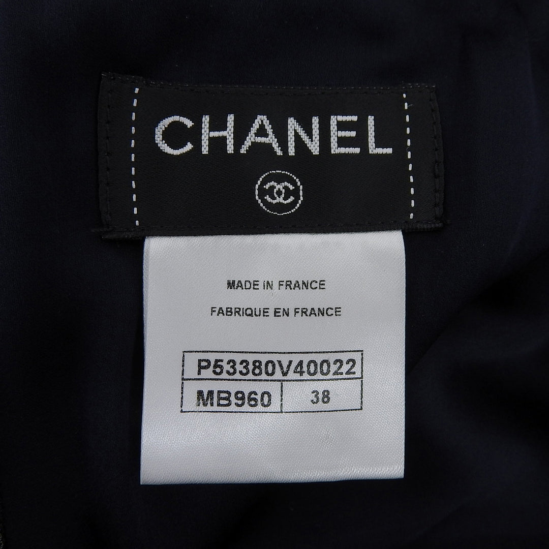 Excellent CHANEL skirt COCO Mark Tweed Navy cotton Women 38 P53380