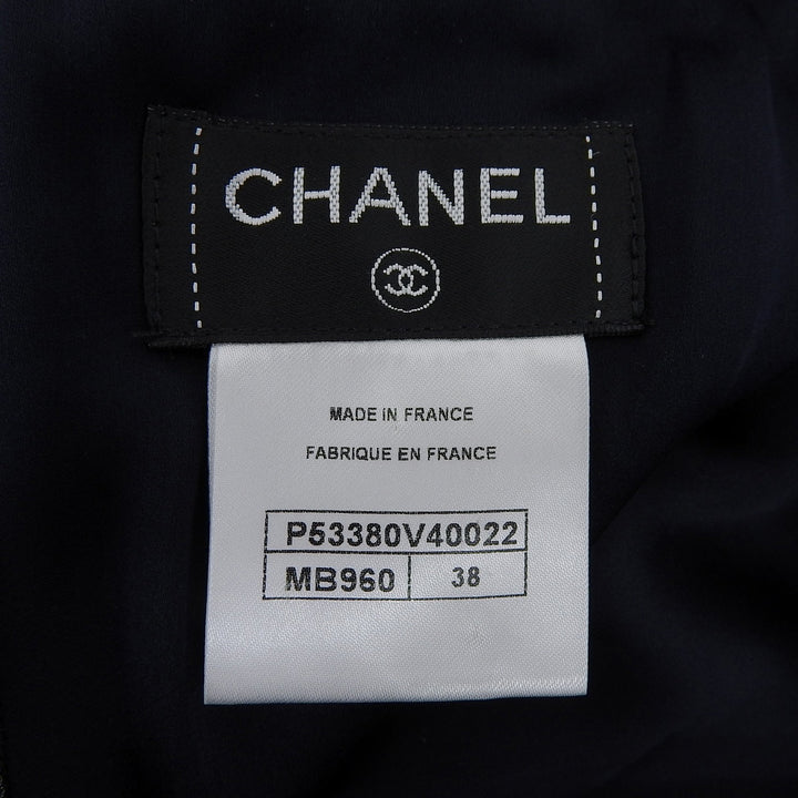 Excellent CHANEL skirt COCO Mark Tweed Navy cotton Women 38 P53380