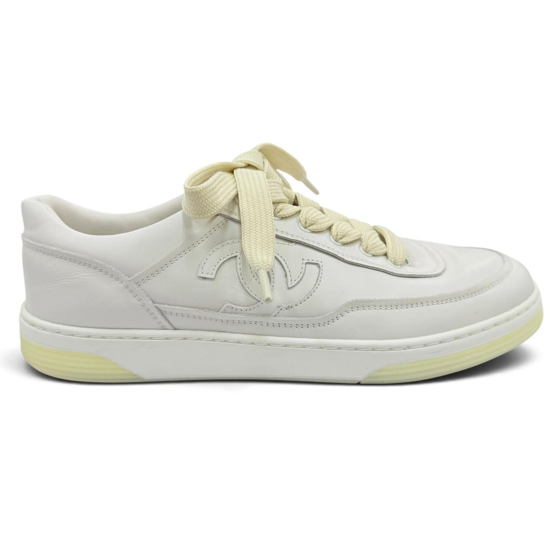 Excellent CHANEL Low cut sneakers COCO Mark leather white Women 38 G39978