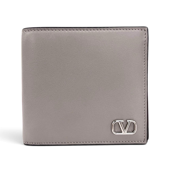 Pristine Valentino Garavani Bifold Wallet V logo gray leather mens 1Y2P0445LMV